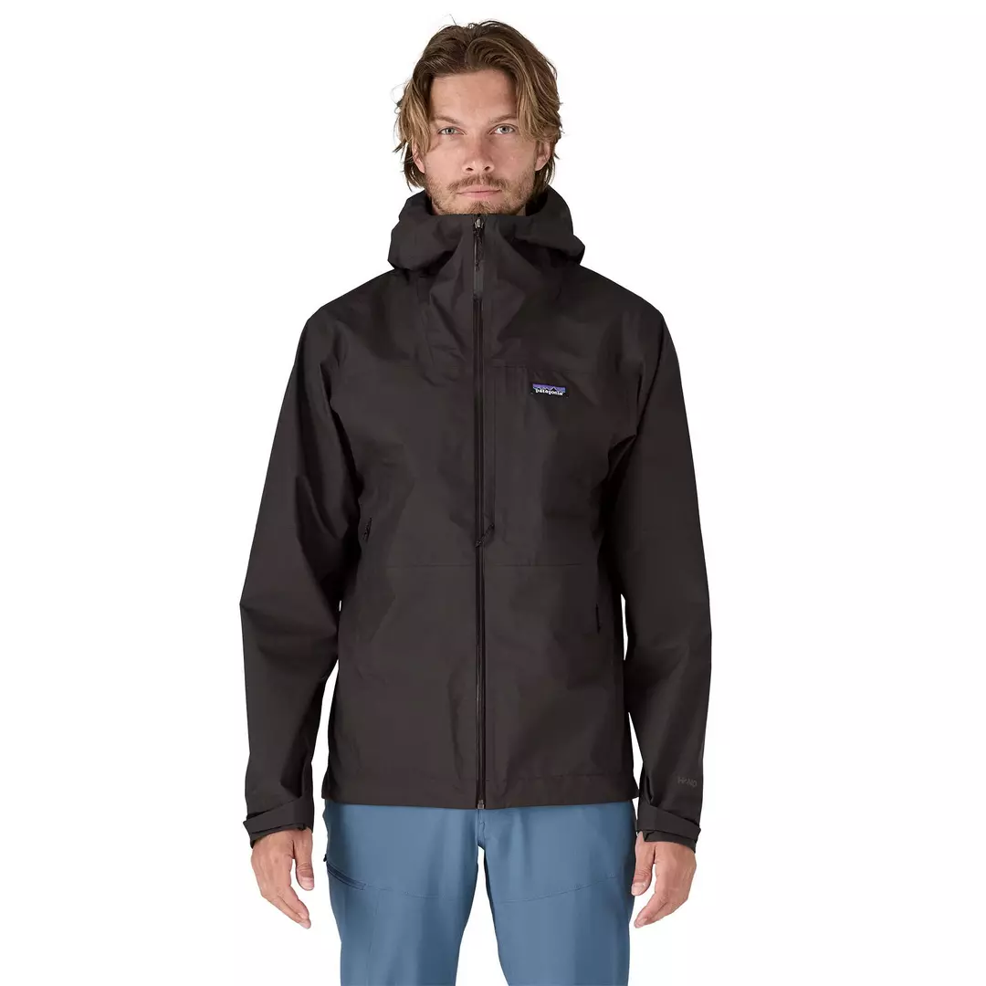 black hardshell weather repellent hooded jacket from Patagonia
