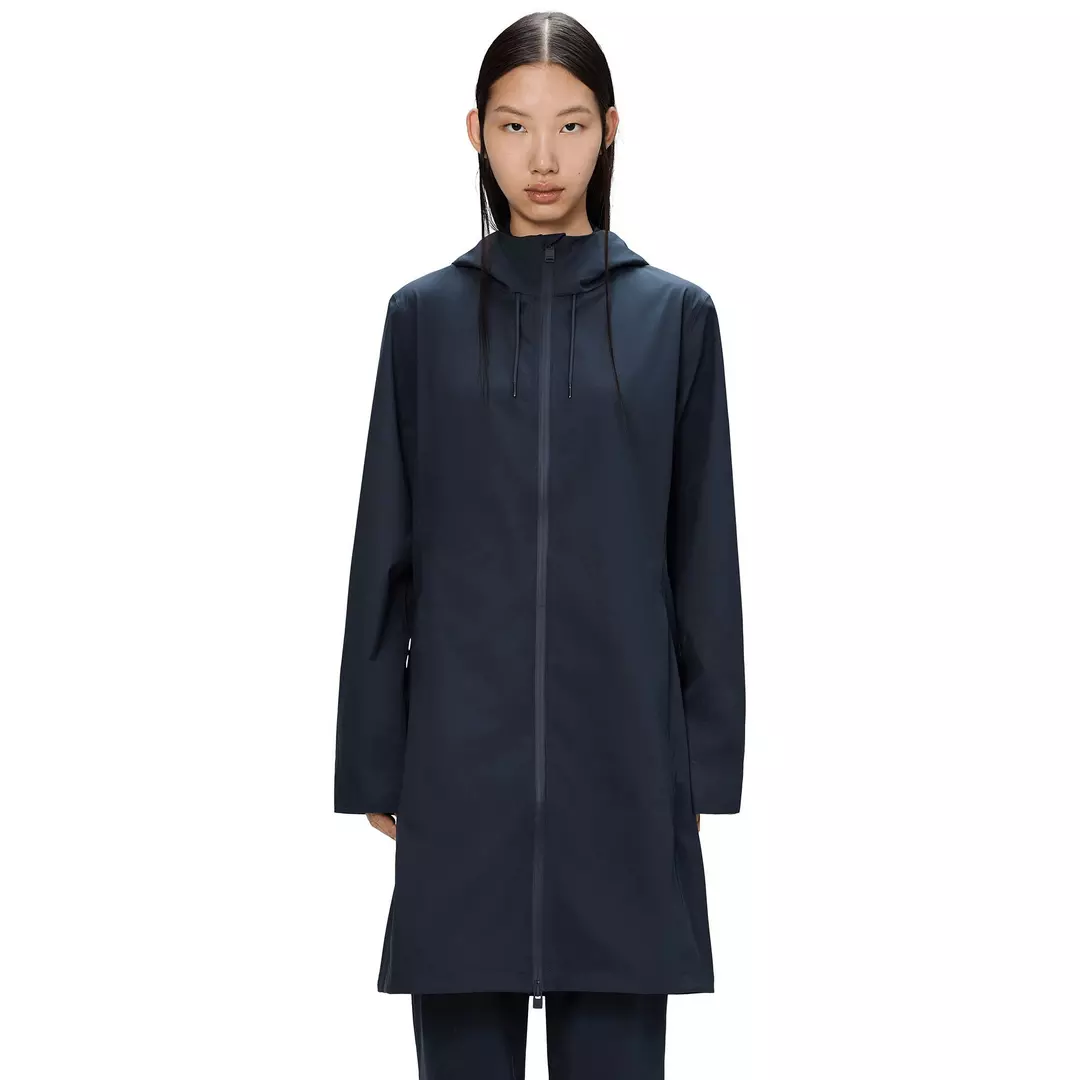 navy hardshell weather repellent hooded jacket from RAINS